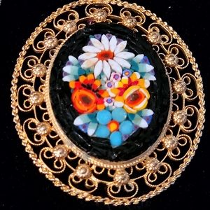 Flower Mosaic Goldtone Pendant